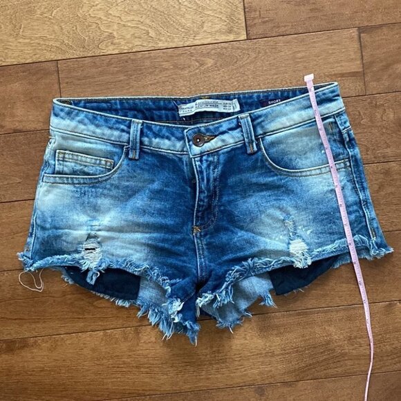 Zara Tralafuc Premium Wash Jeans Short Distressed Paint Splash Size 2 - Picture 10 of 15